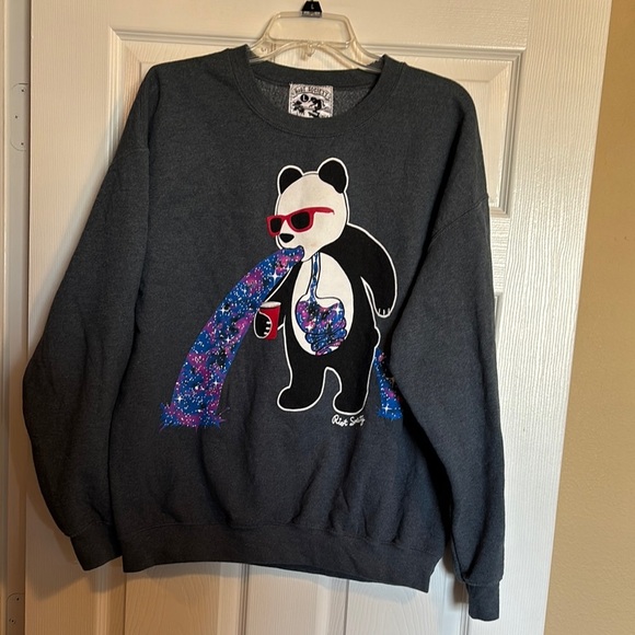 Riot Society unisex gray Panda galaxy crew neck sweatshirt size large - Picture 1 of 8